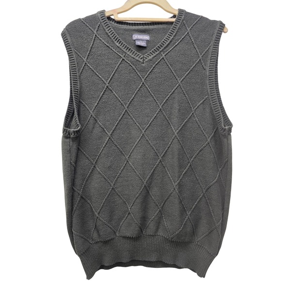 St.Johns Bay Other - St Johns Bay Mens Medium Gray Cotton Diamond Knit V-Neck Sweater Vest
